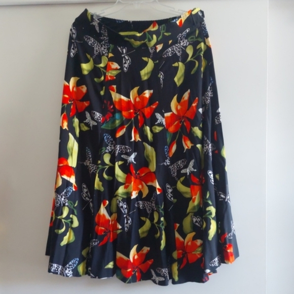 Soft Surroundings Abstract Floral Midi Skirt Dragonflies Wearable Art Small - Picture 2 of 8